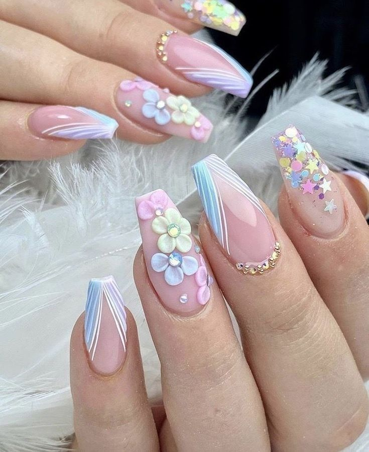 3D Embellished Pastel Nails